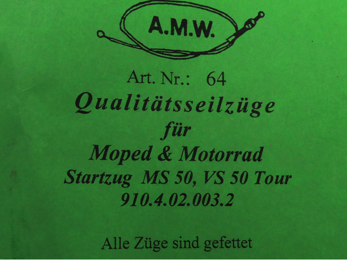 Bowdenzug Puch MS50 VS50 Tour Startzug choke mit Nippel AMW